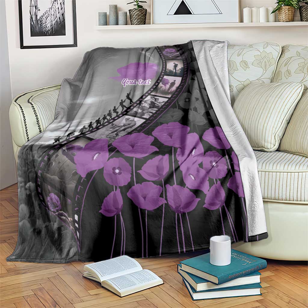 Personalised Remembering ANZAC Lest We Forget Blanket Vintage Film Frame Memorial Purple Poppy LT9 Purple - Polynesian Pride