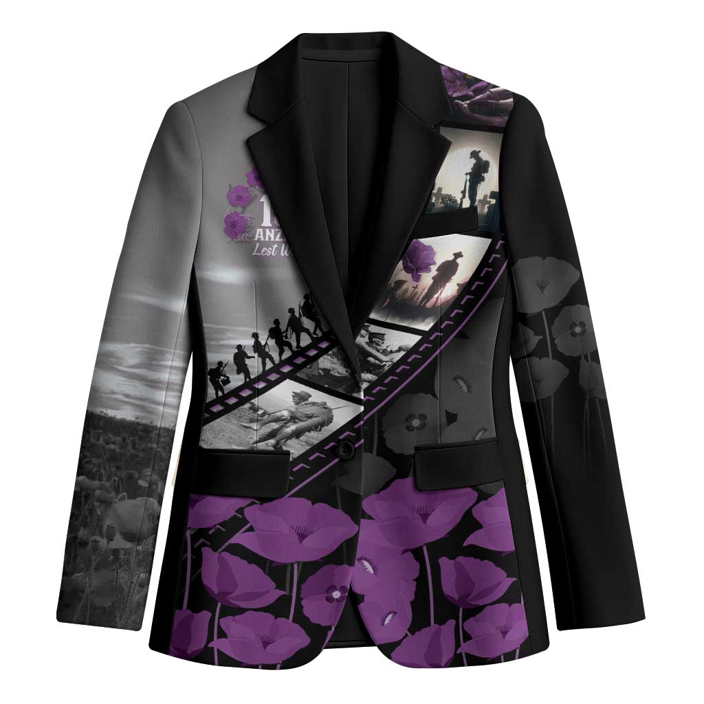 Personalised Remembering ANZAC Lest We Forget Blazer Vintage Film Frame Memorial Purple Poppy LT9 Unisex Purple - Polynesian Pride