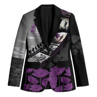 Personalised Remembering ANZAC Lest We Forget Blazer Vintage Film Frame Memorial Purple Poppy LT9 Unisex Purple - Polynesian Pride