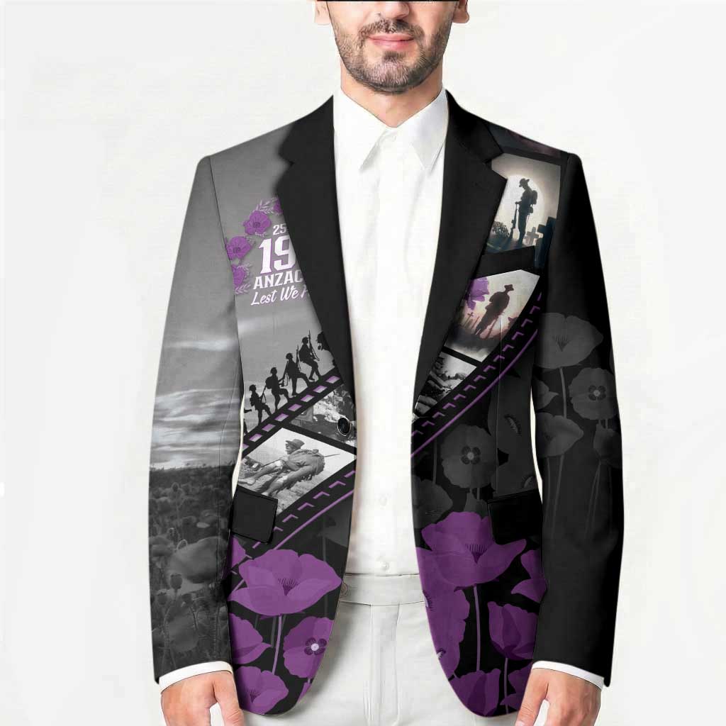 Personalised Remembering ANZAC Lest We Forget Blazer Vintage Film Frame Memorial Purple Poppy LT9 - Polynesian Pride