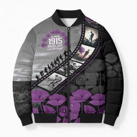 Personalised Remembering ANZAC Lest We Forget Bomber Puffer Jacket Vintage Film Frame Memorial Purple Poppy LT9 Unisex Purple - Polynesian Pride