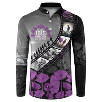 Personalised Remembering ANZAC Lest We Forget Button Sweatshirt Vintage Film Frame Memorial Purple Poppy LT9 Purple - Polynesian Pride