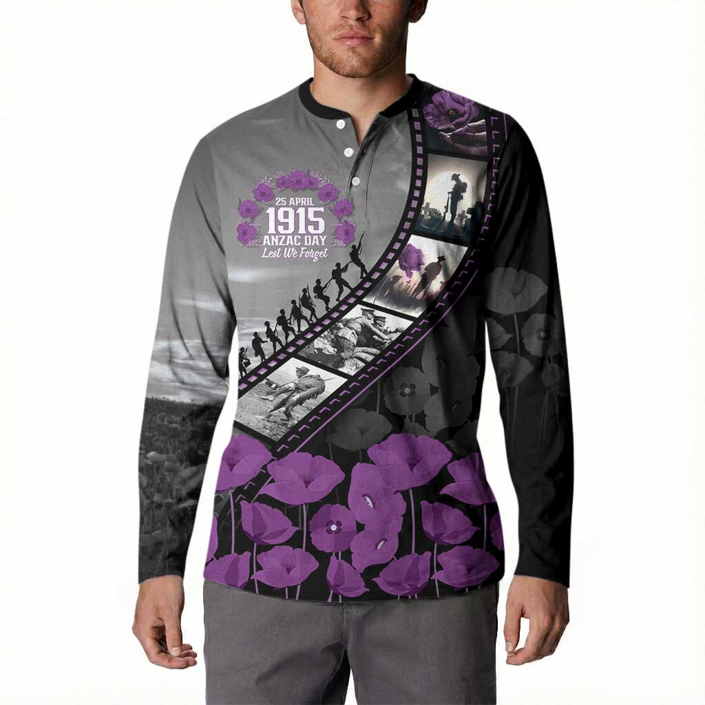 Personalised Remembering ANZAC Lest We Forget Button Sweatshirt Vintage Film Frame Memorial Purple Poppy LT9 - Polynesian Pride