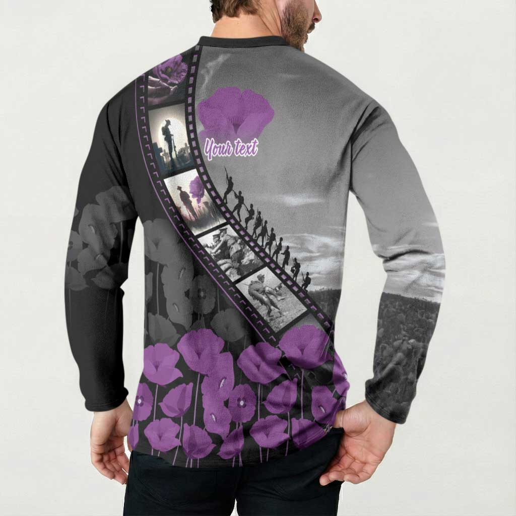 Personalised Remembering ANZAC Lest We Forget Button Sweatshirt Vintage Film Frame Memorial Purple Poppy LT9 - Polynesian Pride