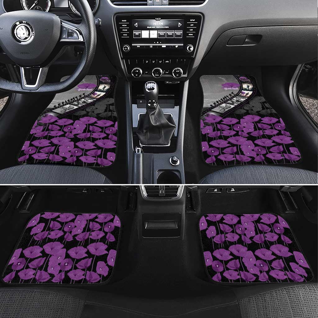 Personalised Remembering ANZAC Lest We Forget Car Mats Vintage Film Frame Memorial Purple Poppy