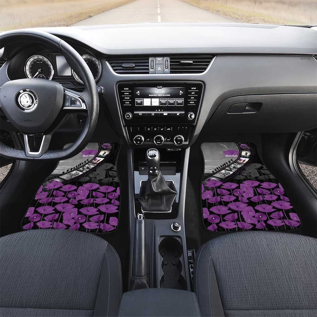 Personalised Remembering ANZAC Lest We Forget Car Mats Vintage Film Frame Memorial Purple Poppy