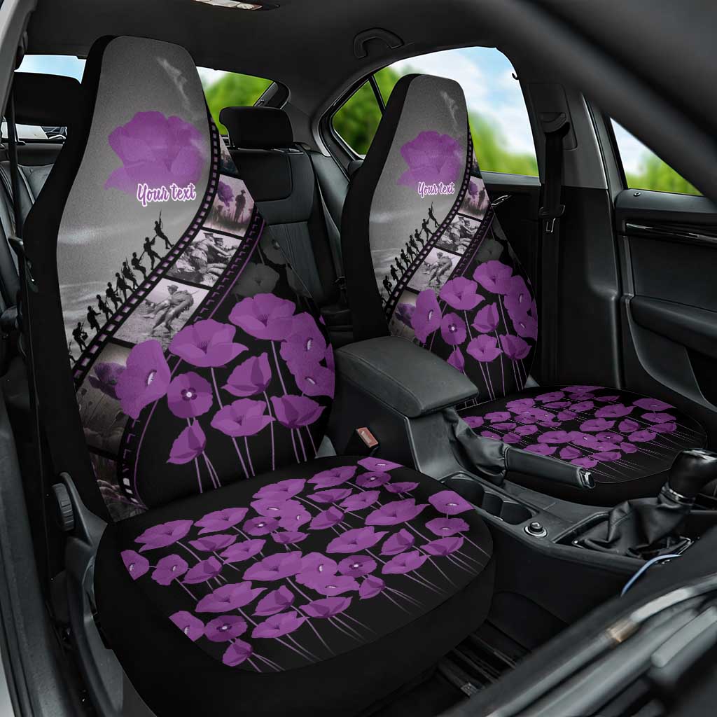 Personalised Remembering ANZAC Lest We Forget Car Seat Cover Vintage Film Frame Memorial Purple Poppy LT9 One Size Purple - Polynesian Pride