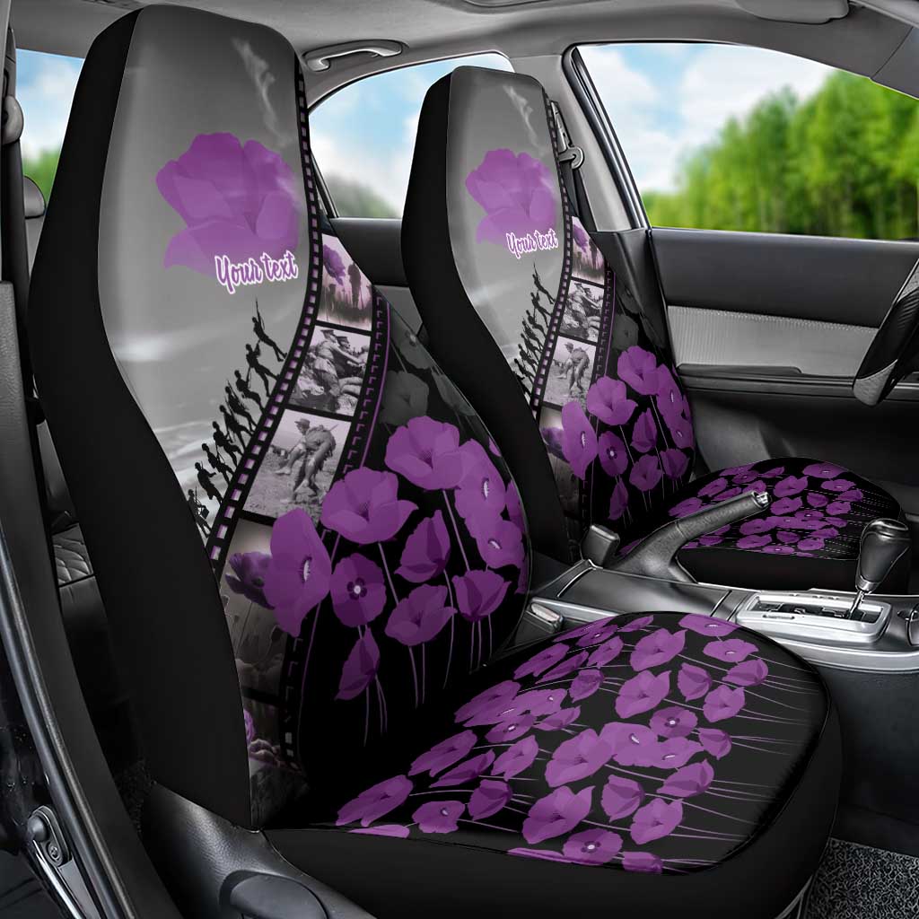 Personalised Remembering ANZAC Lest We Forget Car Seat Cover Vintage Film Frame Memorial Purple Poppy LT9 - Polynesian Pride