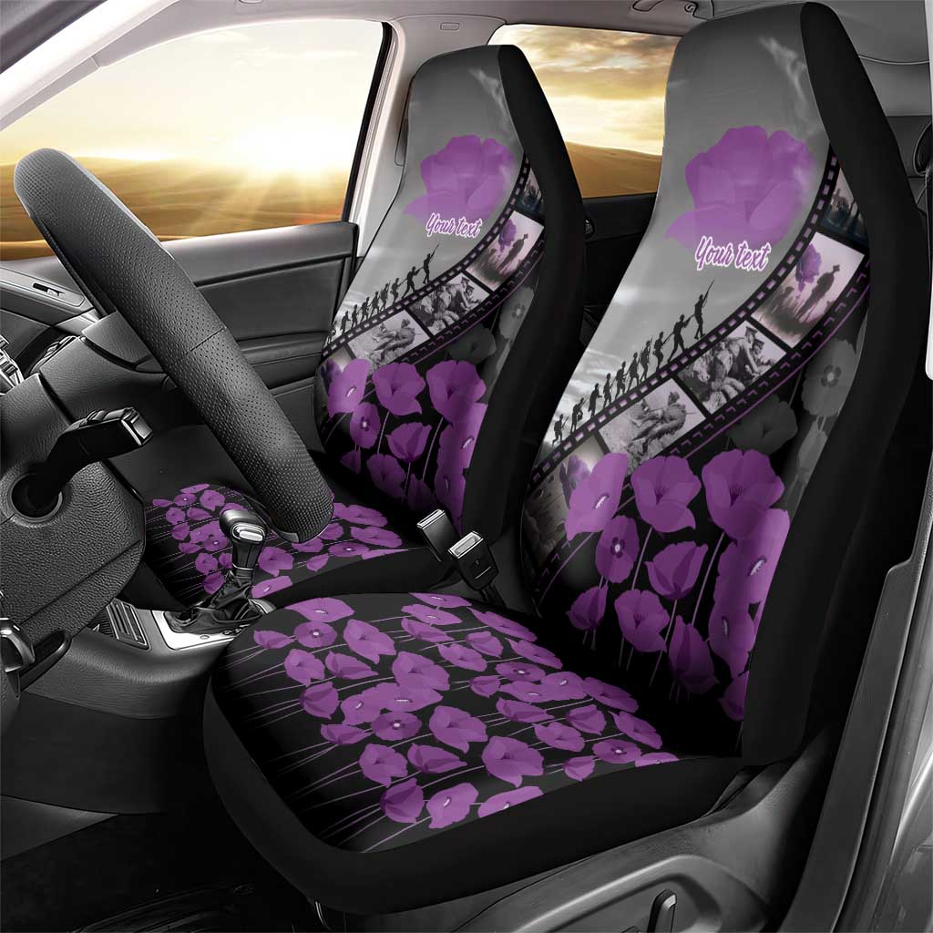Personalised Remembering ANZAC Lest We Forget Car Seat Cover Vintage Film Frame Memorial Purple Poppy LT9 - Polynesian Pride