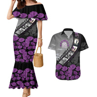 Personalised Remembering ANZAC Lest We Forget Couples Matching Mermaid Dress and Hawaiian Shirt Vintage Film Frame Memorial Purple Poppy