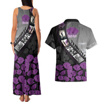Personalised Remembering ANZAC Lest We Forget Couples Matching Tank Maxi Dress and Hawaiian Shirt Vintage Film Frame Memorial Purple Poppy