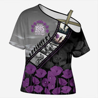 Personalised Remembering ANZAC Lest We Forget Cross Shoulder Shirt Vintage Film Frame Memorial Purple Poppy LT9 Female Purple - Polynesian Pride