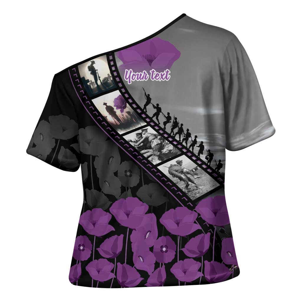 Personalised Remembering ANZAC Lest We Forget Cross Shoulder Shirt Vintage Film Frame Memorial Purple Poppy LT9 - Polynesian Pride