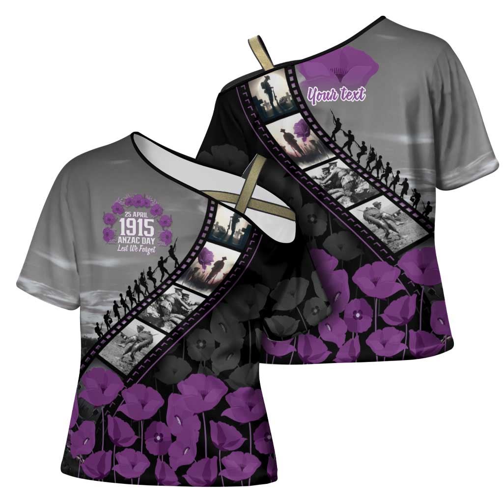 Personalised Remembering ANZAC Lest We Forget Cross Shoulder Shirt Vintage Film Frame Memorial Purple Poppy LT9 - Polynesian Pride