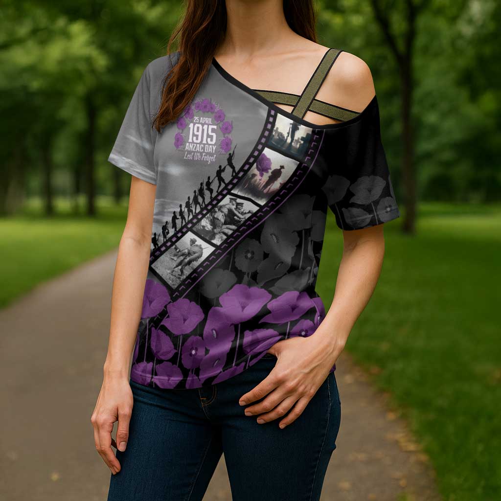 Personalised Remembering ANZAC Lest We Forget Cross Shoulder Shirt Vintage Film Frame Memorial Purple Poppy LT9 - Polynesian Pride
