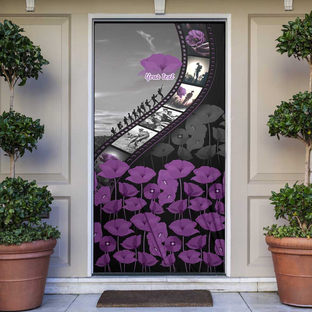 Personalised Remembering ANZAC Lest We Forget Door Cover Vintage Film Frame Memorial Purple Poppy LT9 Purple - Polynesian Pride