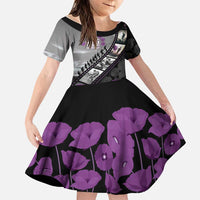 Personalised Remembering ANZAC Lest We Forget Family Matching Long Sleeve Bodycon Dress and Hawaiian Shirt Vintage Film Frame Memorial Purple Poppy