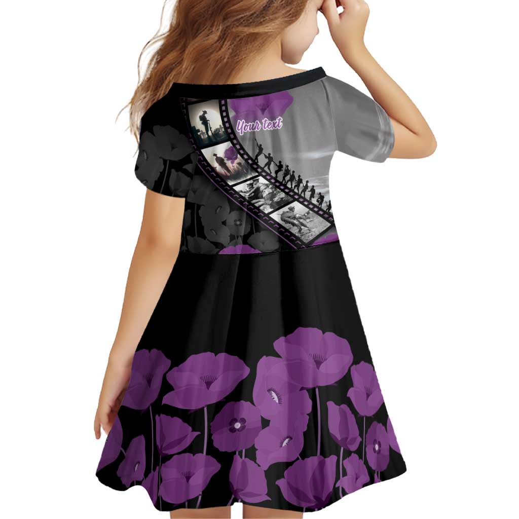 Personalised Remembering ANZAC Lest We Forget Family Matching Long Sleeve Bodycon Dress and Hawaiian Shirt Vintage Film Frame Memorial Purple Poppy