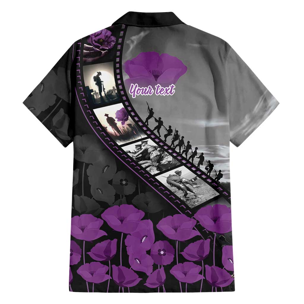 Personalised Remembering ANZAC Lest We Forget Family Matching Long Sleeve Bodycon Dress and Hawaiian Shirt Vintage Film Frame Memorial Purple Poppy