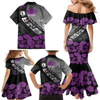 Personalised Remembering ANZAC Lest We Forget Family Matching Mermaid Dress and Hawaiian Shirt Vintage Film Frame Memorial Purple Poppy