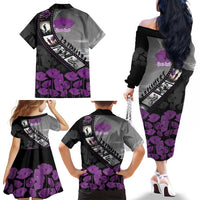 Personalised Remembering ANZAC Lest We Forget Family Matching Off The Shoulder Long Sleeve Dress and Hawaiian Shirt Vintage Film Frame Memorial Purple Poppy