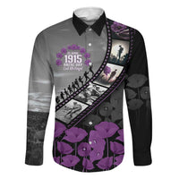 Personalised Remembering ANZAC Lest We Forget Family Matching Off The Shoulder Long Sleeve Dress and Hawaiian Shirt Vintage Film Frame Memorial Purple Poppy