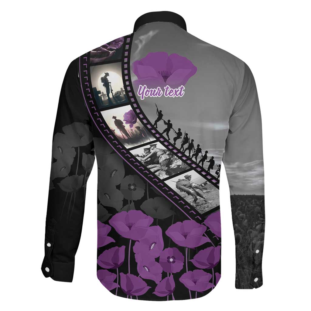 Personalised Remembering ANZAC Lest We Forget Family Matching Off The Shoulder Long Sleeve Dress and Hawaiian Shirt Vintage Film Frame Memorial Purple Poppy