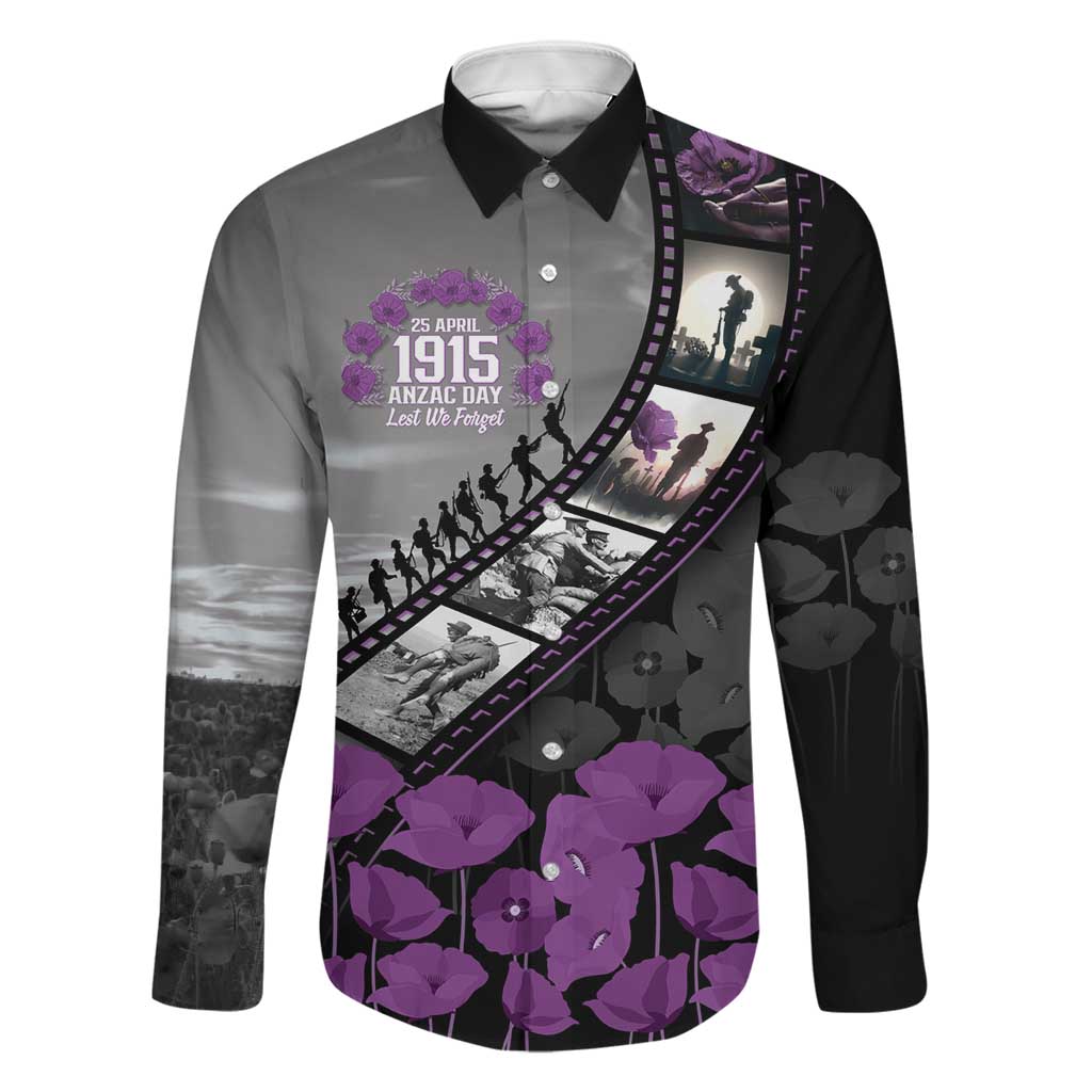 Personalised Remembering ANZAC Lest We Forget Family Matching Summer Maxi Dress and Hawaiian Shirt Vintage Film Frame Memorial Purple Poppy