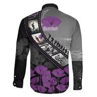 Personalised Remembering ANZAC Lest We Forget Family Matching Summer Maxi Dress and Hawaiian Shirt Vintage Film Frame Memorial Purple Poppy