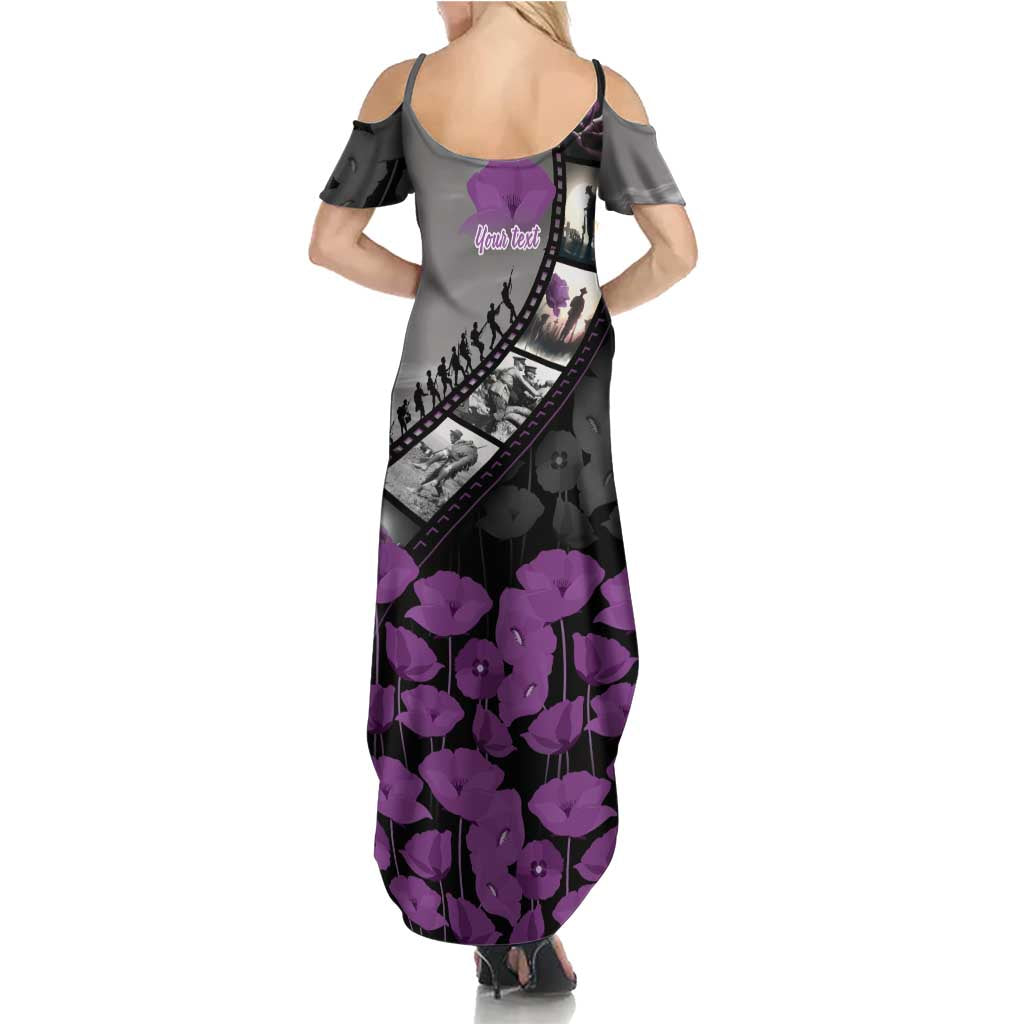 Personalised Remembering ANZAC Lest We Forget Family Matching Summer Maxi Dress and Hawaiian Shirt Vintage Film Frame Memorial Purple Poppy