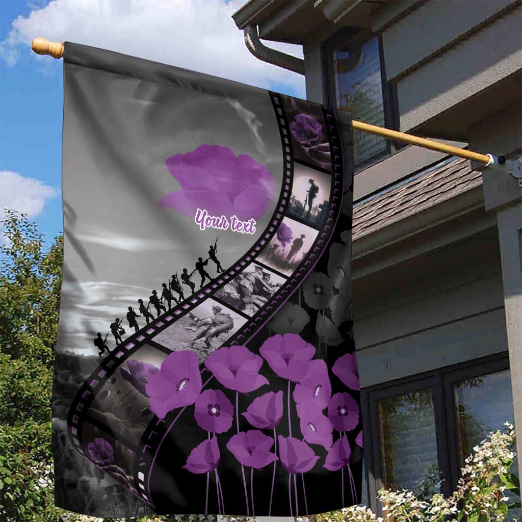 Personalised Remembering ANZAC Lest We Forget Garden Flag Vintage Film Frame Memorial Purple Poppy LT9 - Polynesian Pride