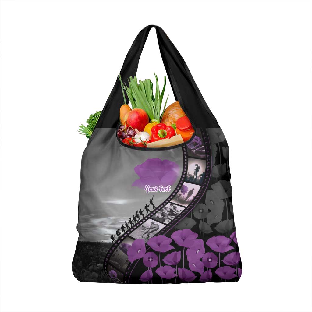 Personalised Remembering ANZAC Lest We Forget Grocery Bag Vintage Film Frame Memorial Purple Poppy LT9 1-pack One Size Purple - Polynesian Pride