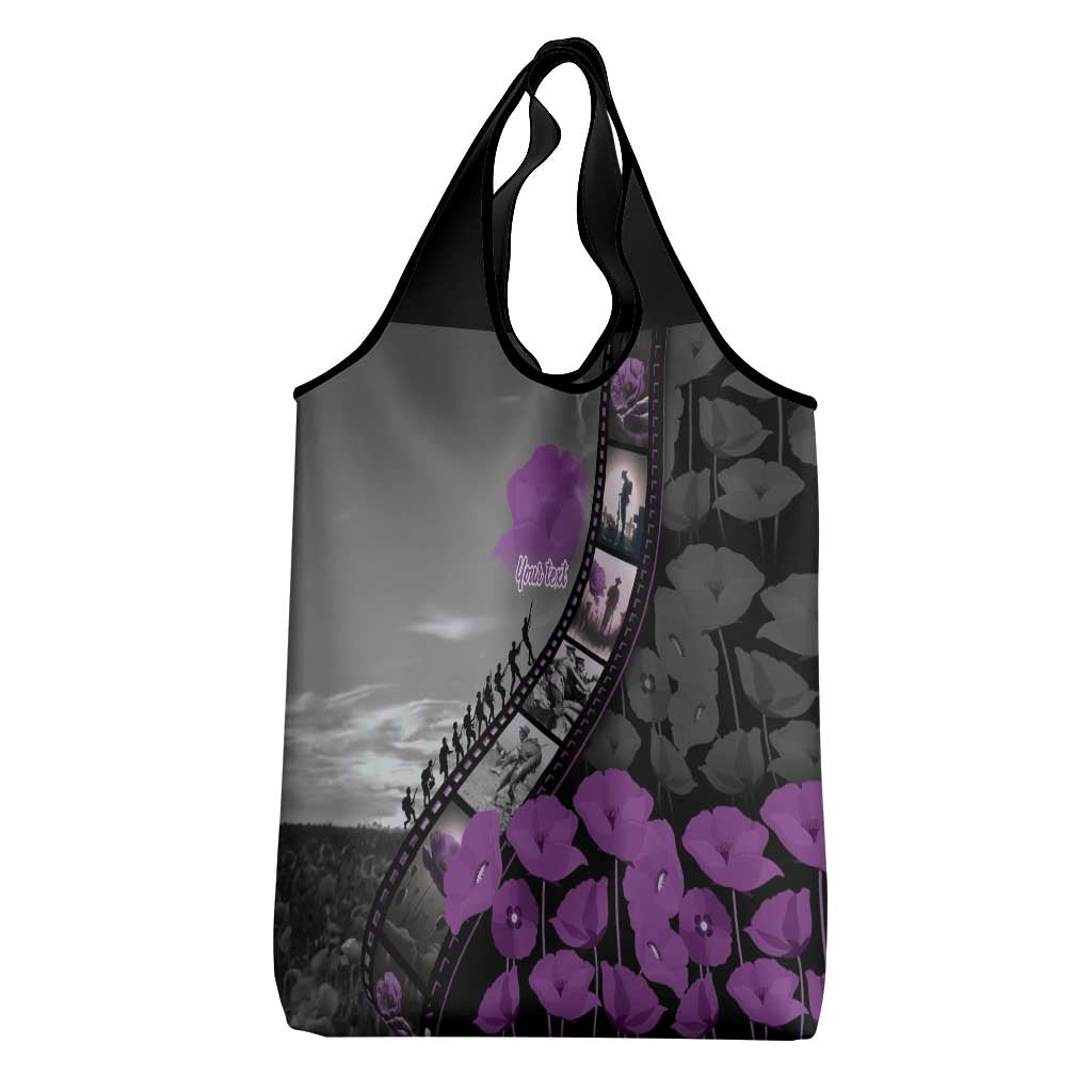 Personalised Remembering ANZAC Lest We Forget Grocery Bag Vintage Film Frame Memorial Purple Poppy LT9 - Polynesian Pride