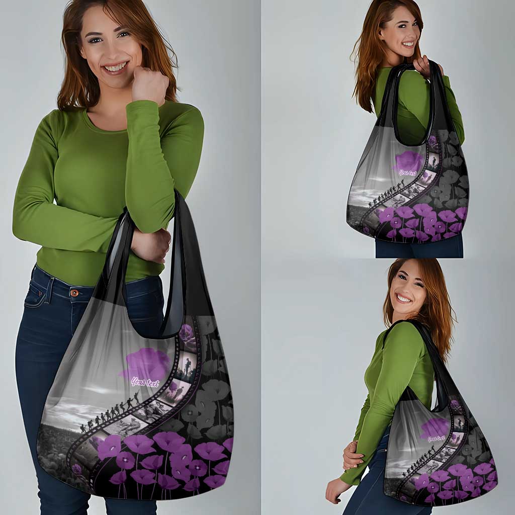 Personalised Remembering ANZAC Lest We Forget Grocery Bag Vintage Film Frame Memorial Purple Poppy LT9 - Polynesian Pride