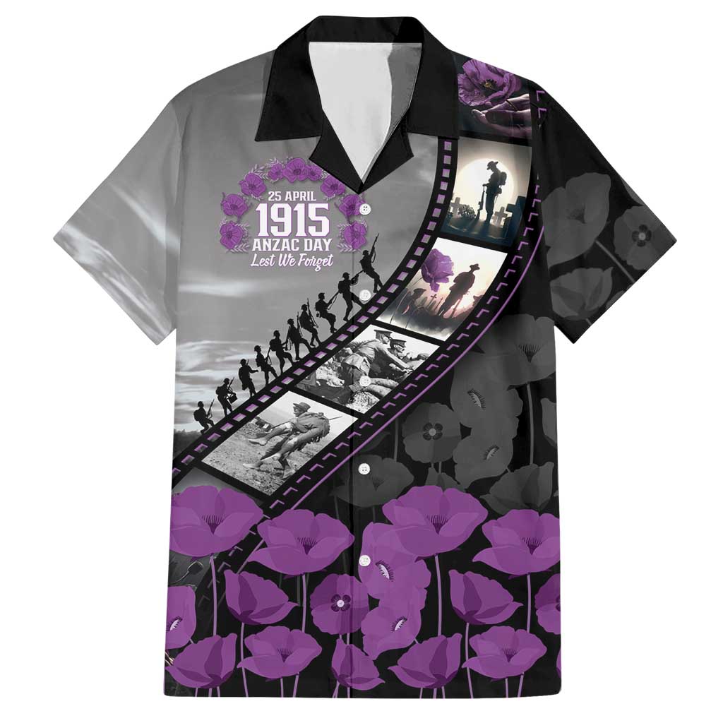 Personalised Remembering ANZAC Lest We Forget Hawaiian Shirt Vintage Film Frame Memorial Purple Poppy