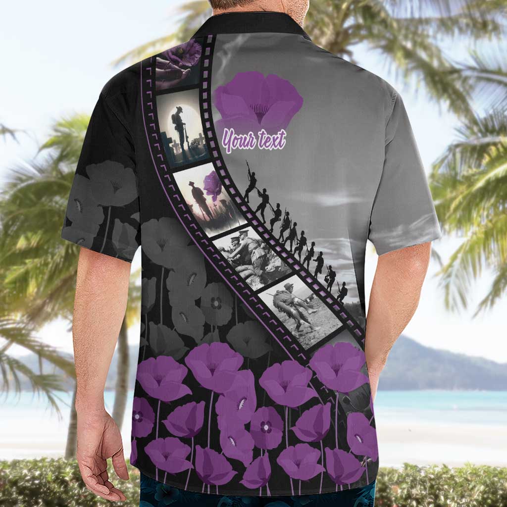 Personalised Remembering ANZAC Lest We Forget Hawaiian Shirt Vintage Film Frame Memorial Purple Poppy