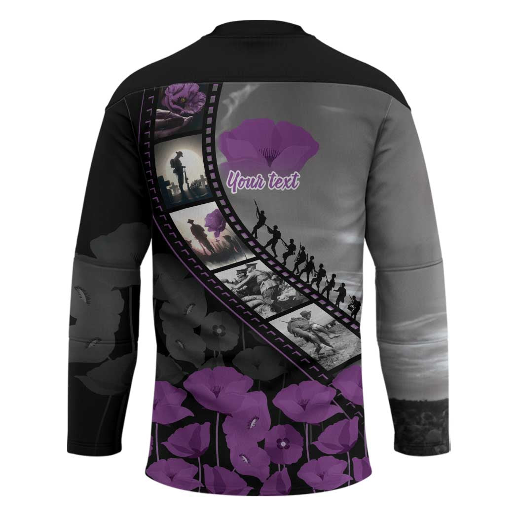 Personalised Remembering ANZAC Lest We Forget Hockey Jersey Vintage Film Frame Memorial Purple Poppy LT9 - Polynesian Pride
