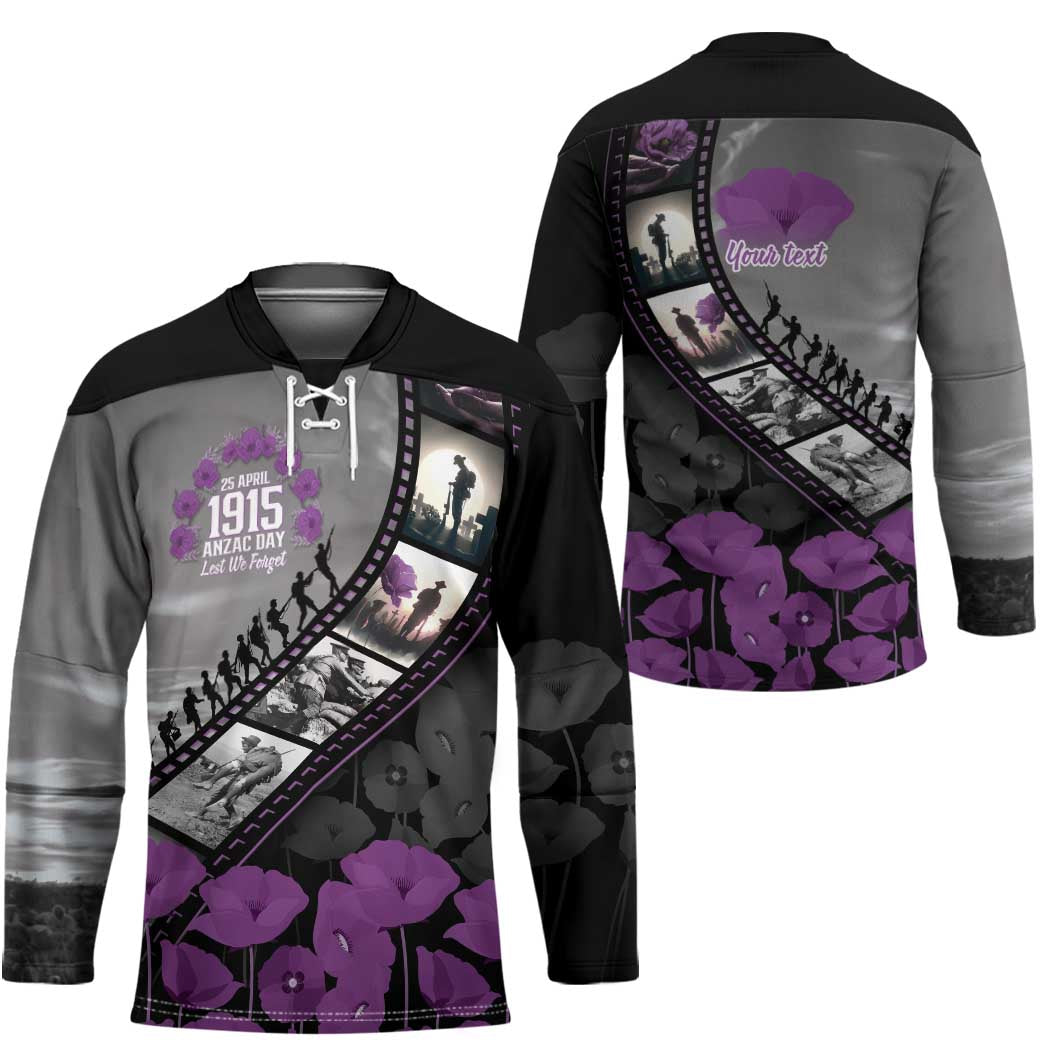 Personalised Remembering ANZAC Lest We Forget Hockey Jersey Vintage Film Frame Memorial Purple Poppy LT9 - Polynesian Pride