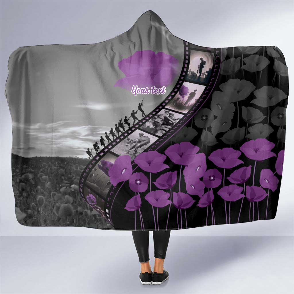 Personalised Remembering ANZAC Lest We Forget Hooded Blanket Vintage Film Frame Memorial Purple Poppy LT9 One Size Purple - Polynesian Pride