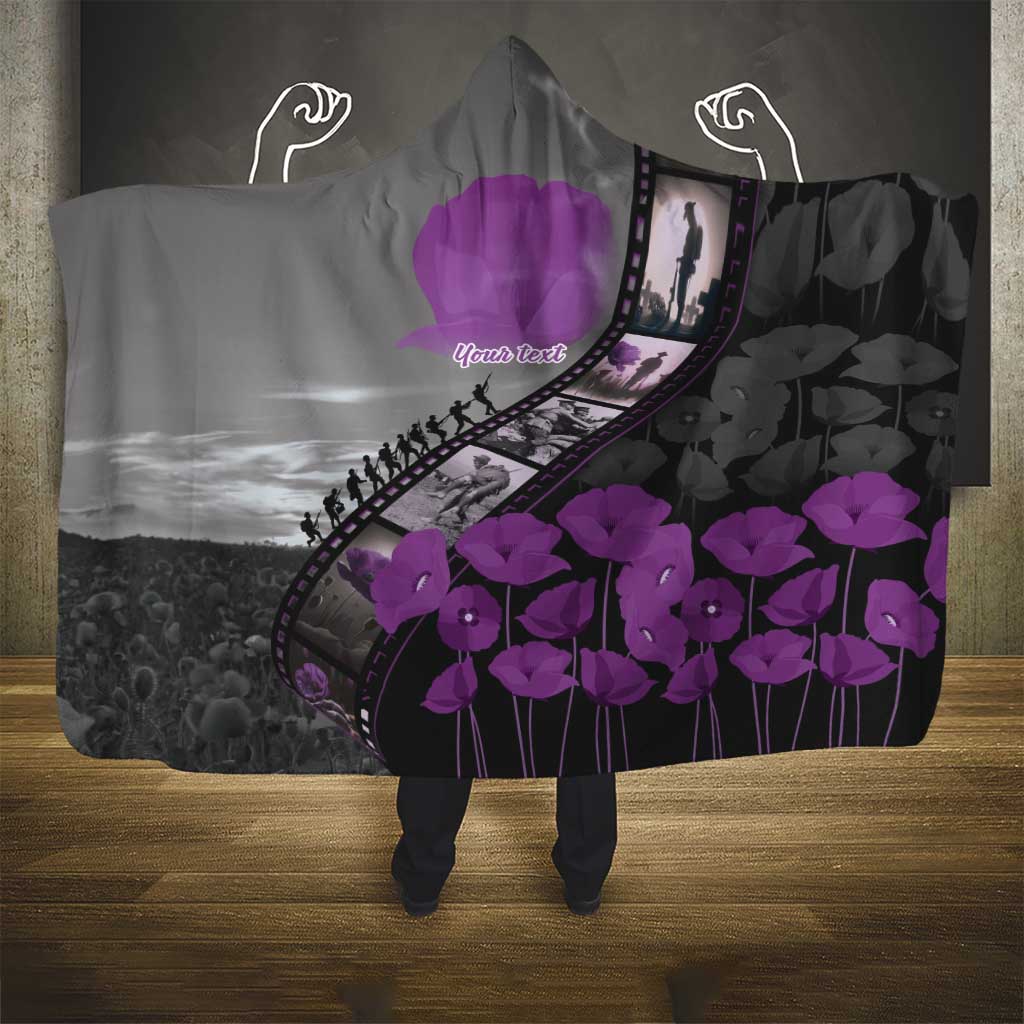 Personalised Remembering ANZAC Lest We Forget Hooded Blanket Vintage Film Frame Memorial Purple Poppy LT9 - Polynesian Pride