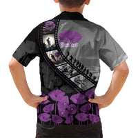 Personalised Remembering ANZAC Lest We Forget Kid Hawaiian Shirt Vintage Film Frame Memorial Purple Poppy