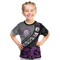 Personalised Remembering ANZAC Lest We Forget Kid T Shirt Vintage Film Frame Memorial Purple Poppy LT9 Purple - Polynesian Pride