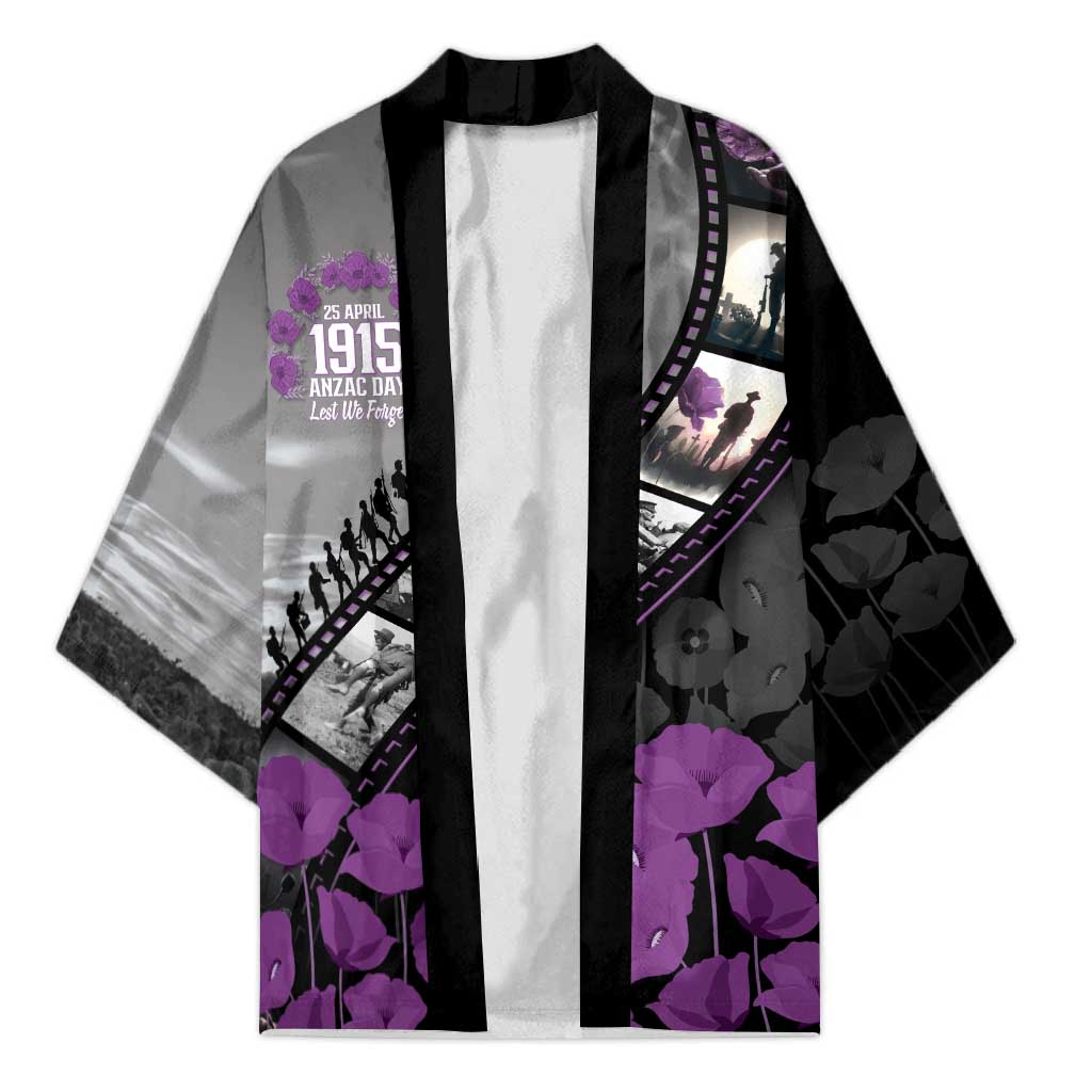 Personalised Remembering ANZAC Lest We Forget Kimono Vintage Film Frame Memorial Purple Poppy LT9 Unisex Purple - Polynesian Pride