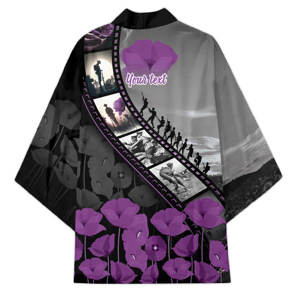 Personalised Remembering ANZAC Lest We Forget Kimono Vintage Film Frame Memorial Purple Poppy LT9 - Polynesian Pride
