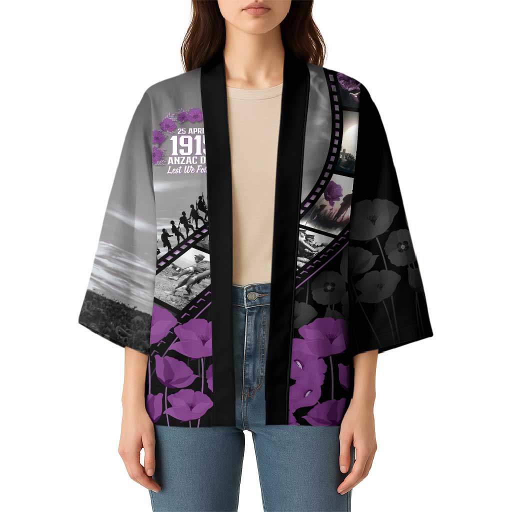 Personalised Remembering ANZAC Lest We Forget Kimono Vintage Film Frame Memorial Purple Poppy LT9 - Polynesian Pride