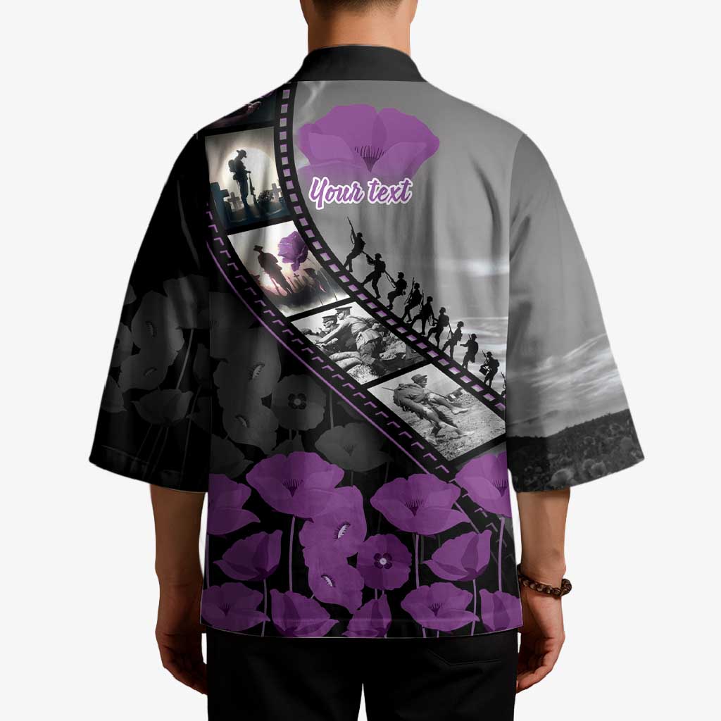 Personalised Remembering ANZAC Lest We Forget Kimono Vintage Film Frame Memorial Purple Poppy LT9 - Polynesian Pride