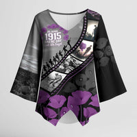 Personalised Remembering ANZAC Lest We Forget Kimono Sleeve Blouse Vintage Film Frame Memorial Purple Poppy LT9 Female Purple - Polynesian Pride
