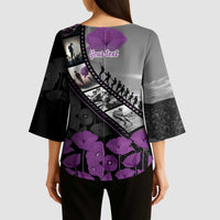 Personalised Remembering ANZAC Lest We Forget Kimono Sleeve Blouse Vintage Film Frame Memorial Purple Poppy LT9 - Polynesian Pride