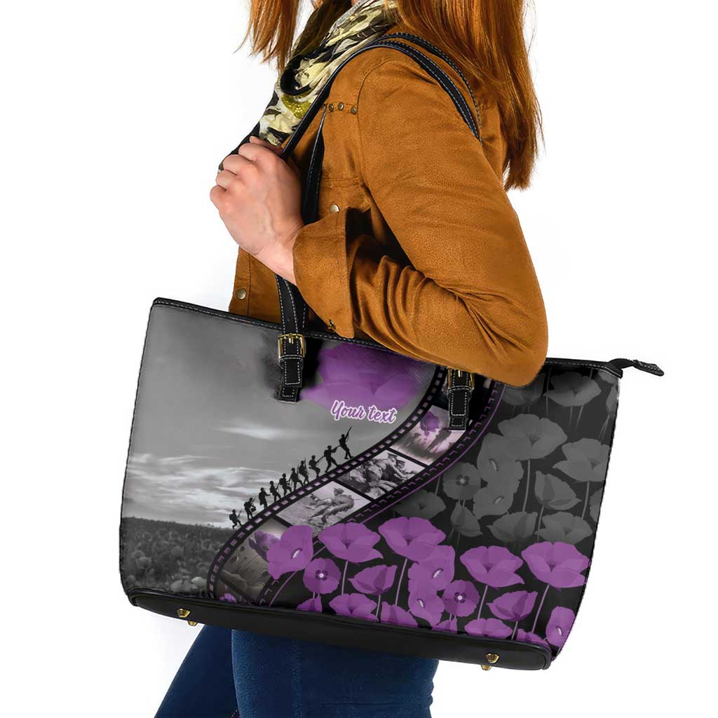 Personalised Remembering ANZAC Lest We Forget Leather Tote Bag Vintage Film Frame Memorial Purple Poppy LT9 Purple - Polynesian Pride