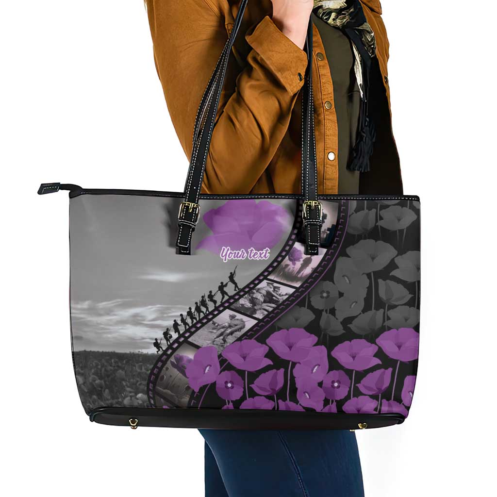 Personalised Remembering ANZAC Lest We Forget Leather Tote Bag Vintage Film Frame Memorial Purple Poppy LT9 - Polynesian Pride